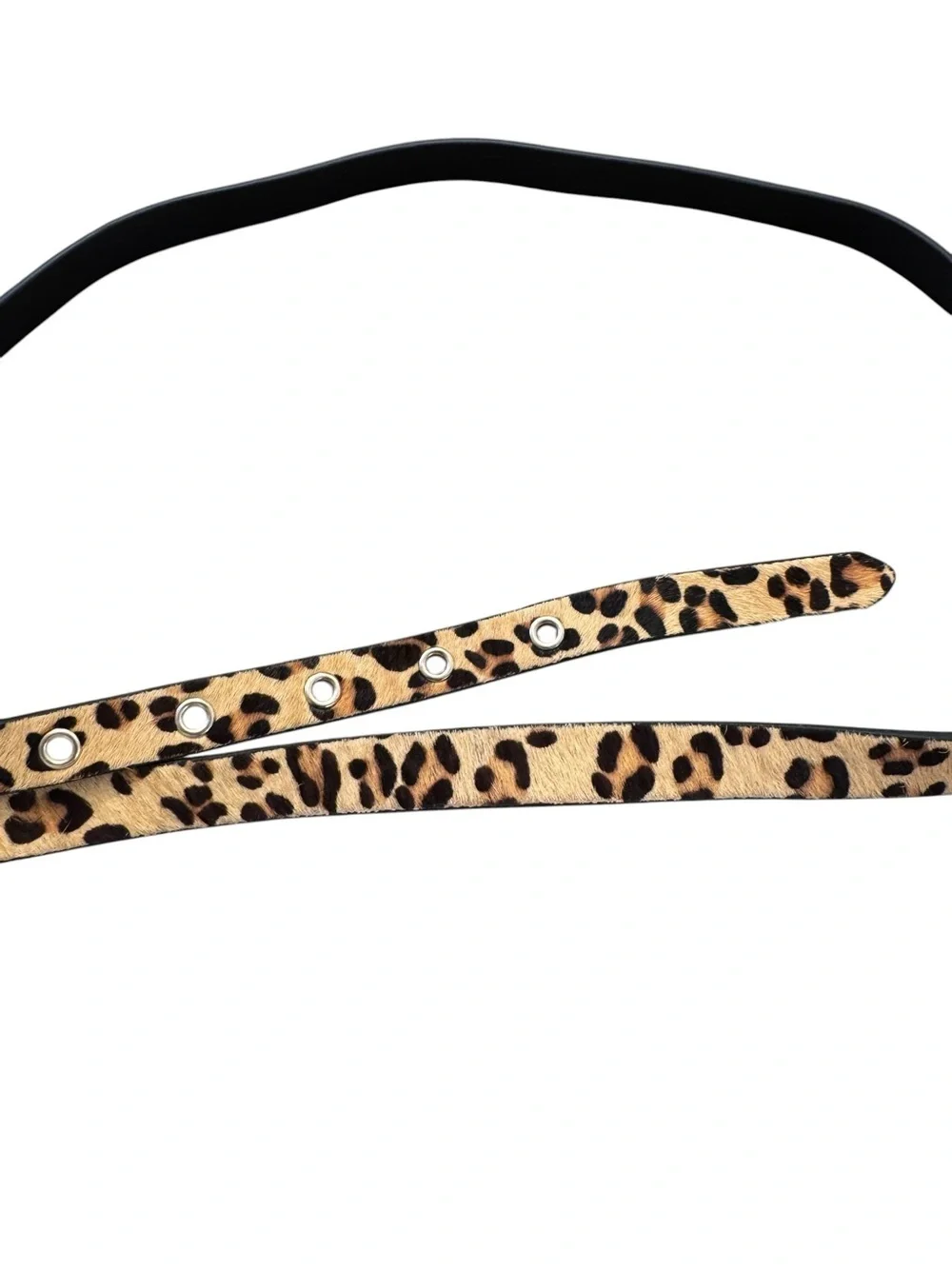 Express Leopard Print Genuine Leather Skinny Belt, Size Large